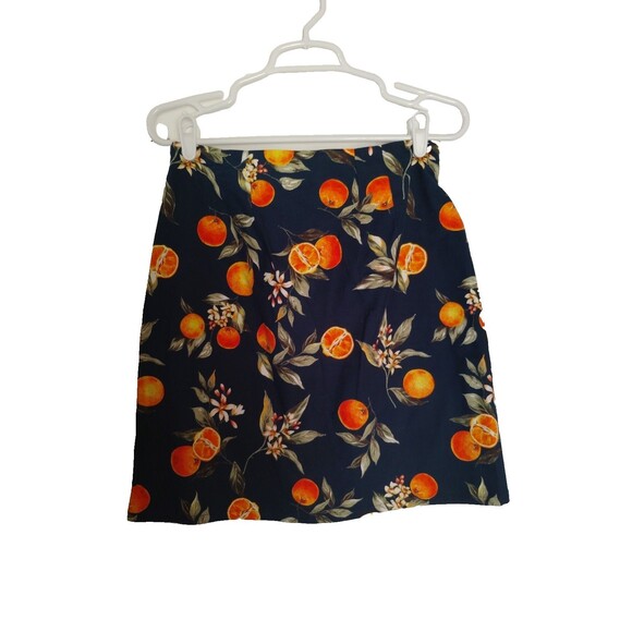 Loft women's Denim mini Skirt Orange Print size 4 navy fruit print preppy fun - Picture 7 of 8
